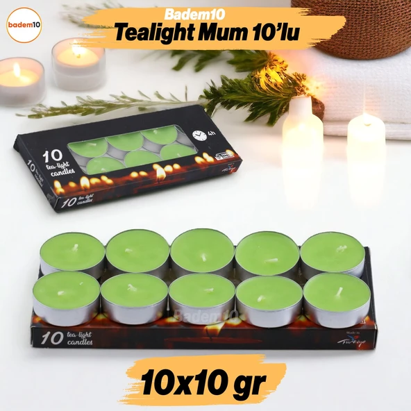 Tealight Mum 10x10 Gr Dekoratif Mumu Kandil Hediyelik Fitilli Mumluk Şamdan Yeşil Renk Kokusuz ürün görseli 1