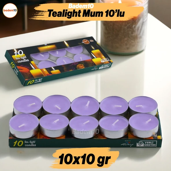 Tealight Mum 10x10 Gr Dekoratif Mumu Kandil Hediyelik Fitilli Mumluk Şamdan Lila Renk Kokusuz ürün görseli 1