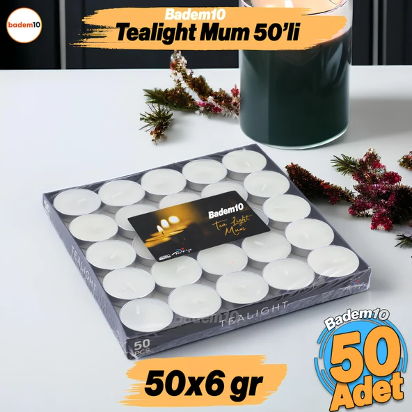 Tealight Mum 50x6 Gr Dekoratif Mumu Kandil Hediyelik Fitilli Mumluk Şamdan Krem Renk Kokusuz ürün görseli 1