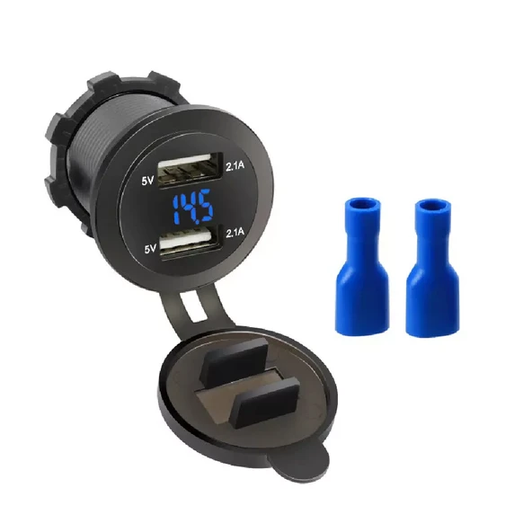 Voltmetreli USB Portu 4.2A 12V 24V Mavi Led Işıklı ürün görseli 1