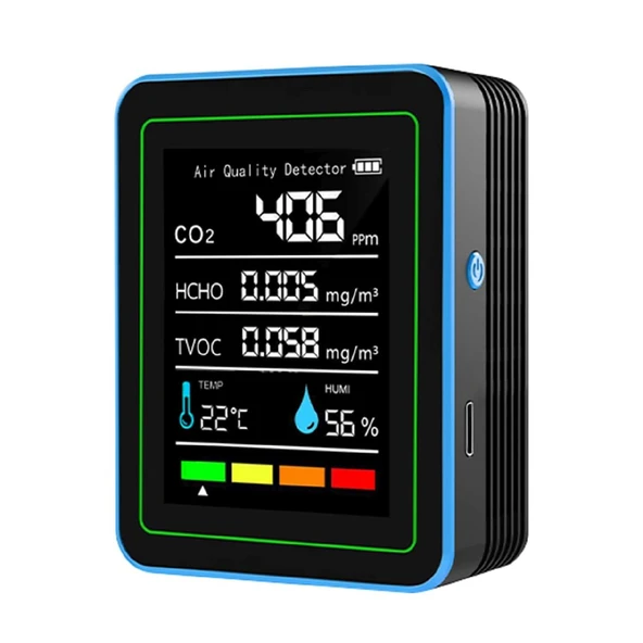 AEK-Tech 5'li CO2,HCHO,TVOC,SICAKLIK,NEM Dedektör Taşınabilir Ev Ofis Hava Kalitesi Ölçüm Cihazı ürün görseli 1