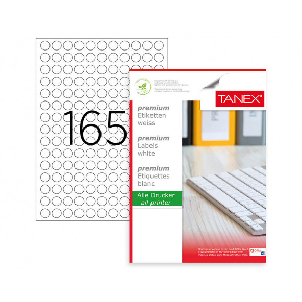Kendinden yapışkanlı İnJET/LASER/A4 formunda Sticker/ETİKET Çap 15mm (100.yaprak/16500 Etiket) ürün görseli 1