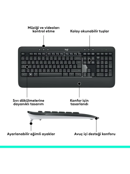 Logitech MK540 ADVANCED Kablosuz Türkçe Klavye Mouse Seti - Siyah - Resim 9