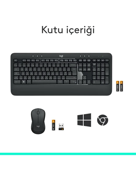 Logitech MK540 ADVANCED Kablosuz Türkçe Klavye Mouse Seti - Siyah - Resim 8