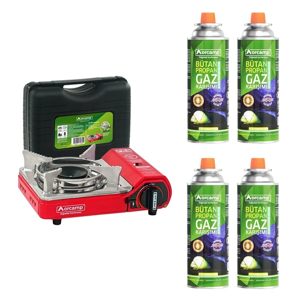 Orcamp Mini Çantalı Kamp Ocağı Kırmızı 4 Kartuşlu Set ürün görseli 1