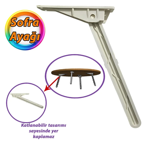 Katlanabilir Beyaz Yer Sofra Ayağı Katlanır Yer Sofrası Sini Altı Plastik Ayak 22 Cm ürün görseli 1
