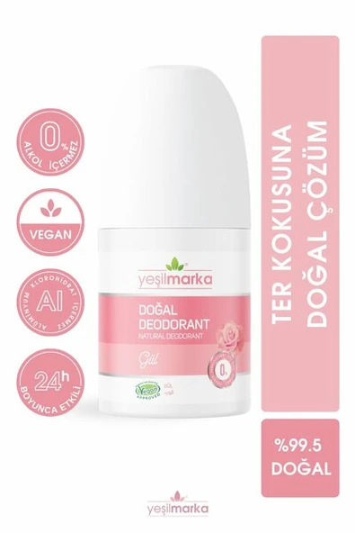 YEŞİL MARKA DOĞAL DEODORANT - GÜL KOKULU 50 ML ürün görseli 1