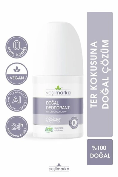 YEŞİL MARKA DOĞAL DEODORANT - KOKUSUZ 50 ML ürün görseli 1