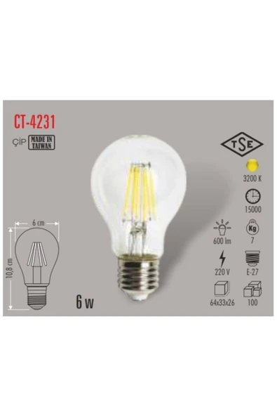 6 Watt Led Günışığı - Rustik E27 Duy Ampul - Resim 3