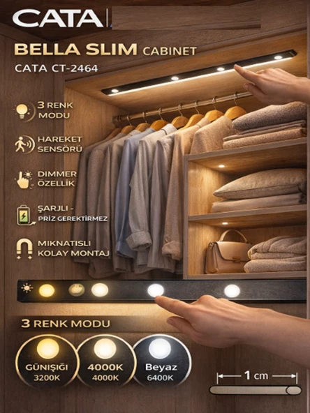 7 Watt 40 Cm Usb Şarjlı Sensörlü Bella Cabınet Ct-2464 - Resim 5