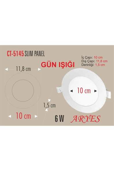 10 Adet 6 Watt Panel Led Ct-5145g Gün Işığı - Alüminyum Kasa ürün görseli 1