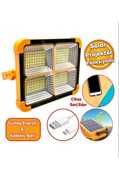 Ct-4698 Güneş Enerjili Solar 200w Led Projektör Taşınabilir Sarı Beyaz Ve Çakar Işık Lamba ürün görseli 1