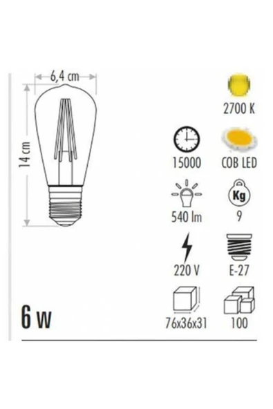 6w Rustik Led Ampul E27 5 Adet Amber Renkli Ct 4284 - Resim 2