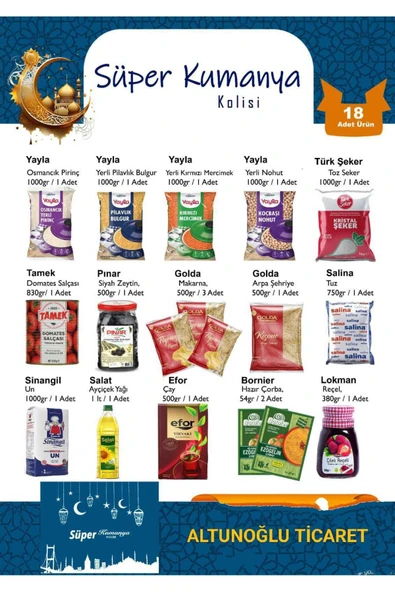 Yayla  Süper kumanya erzak kolisi Ramazan paketi 18 ürün 13 kg süper paket ürün görseli 1