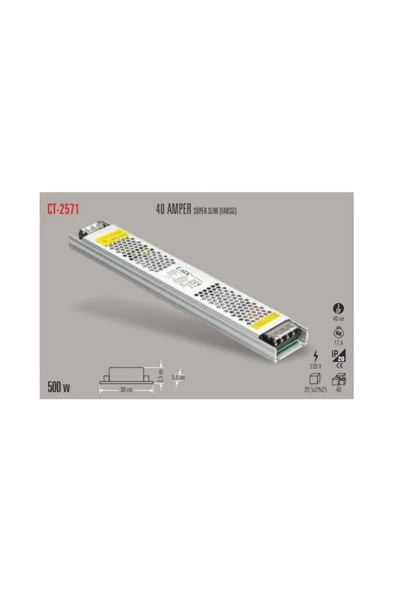 Ct-2571 40 Amper Şerit Led Trafosu 500w Süper Slim ürün görseli 1
