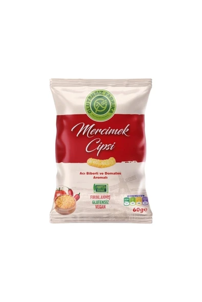 GLUTENSİZ FABRİKA  ACI BİBERLİ VE DOMATES AROMALI MERCİMEK CİPSİ 3 PAKET (60 GRAM) ürün görseli 1