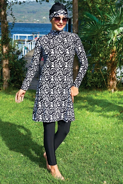 Ruko Maio 2408-6 Desenli Likralı Su İtici Ve Çabuk Kuruyan Kumaş Tesettür Mayo ürün görseli 1