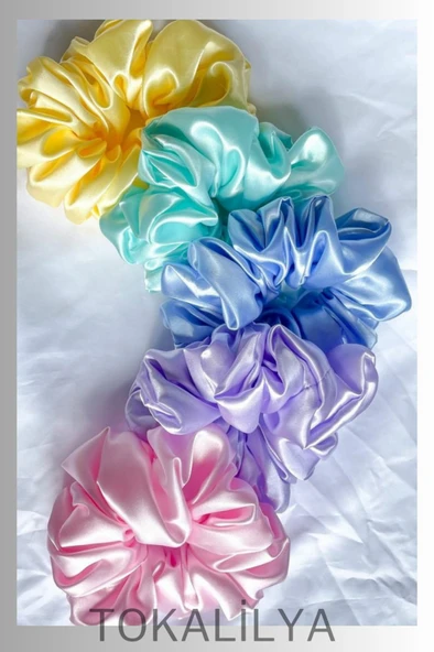 kadın saten soft scrunchie lastik toka set ürün görseli 1