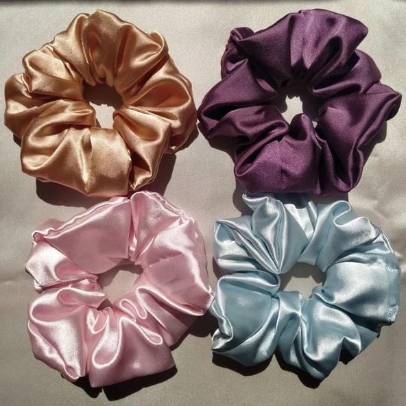 kadın saten modern scrunchie lastik toka set ürün görseli 1