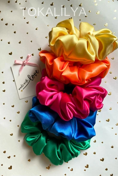 kadın saten  scrunchie lastik toka set ürün görseli 1