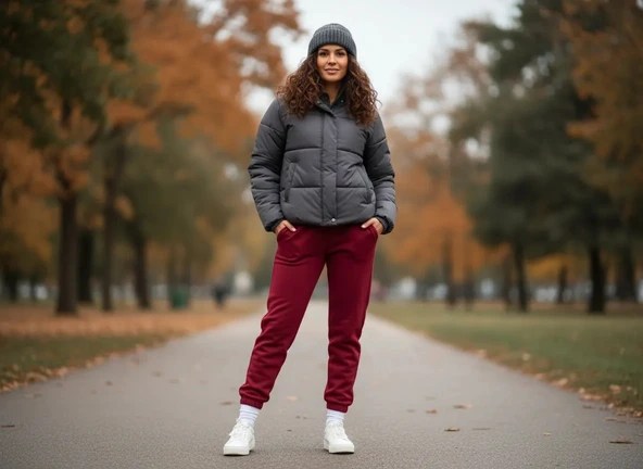 Jogger 3 İplik Şardonlu Cepli Tek Alt Siyah Siyah Bordo ürün görseli 1
