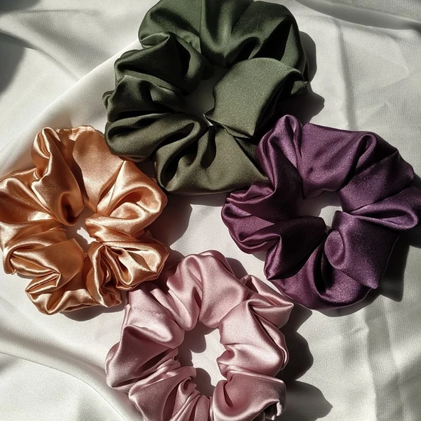 kadın saten lastik scrunchie toka set ürün görseli 1