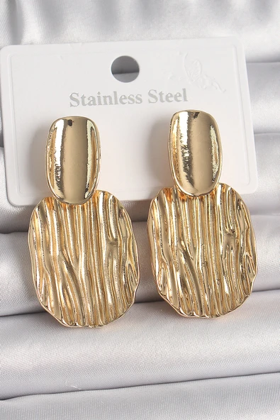 Pirinç Gold Renk Sallantı Kare Plaka Model Kadın Küpe - TJ-BKP10065 ürün görseli 1