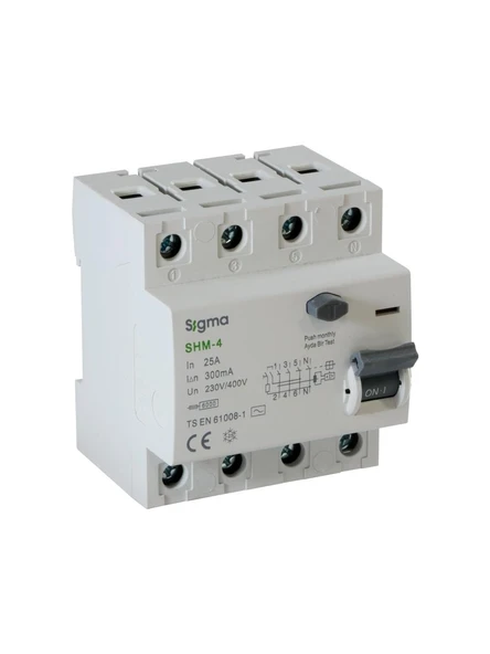 Sigma - 4P 25A 30mA 6kA Trifaze Kaçak Akım Koruma Rölesi SHM4025030 ürün görseli 1