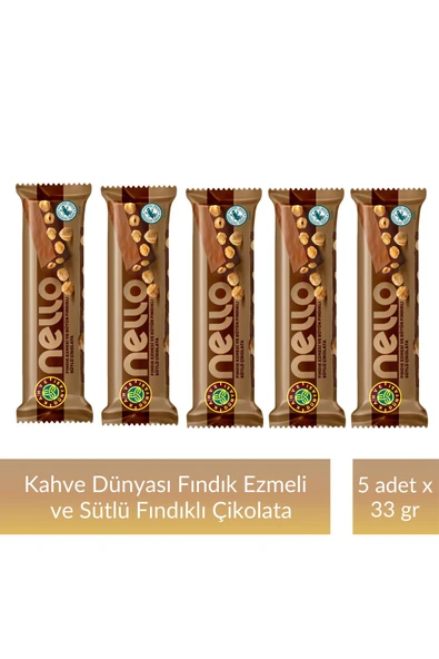 Kahve Dünyası Fındık Ezmesi ve Bütün Fındıklı Sütlü Çikolata 33 gr x 5 Adet ürün görseli 1