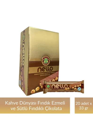 Kahve Dünyası Fındık Ezmesi ve Bütün Fındıklı Sütlü Çikolata 33 gr x 20 Adet ürün görseli 1