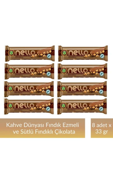 Kahve Dünyası Fındık Ezmesi ve Bütün Fındıklı Sütlü Çikolata 33 gr x 8 Adet ürün görseli 1