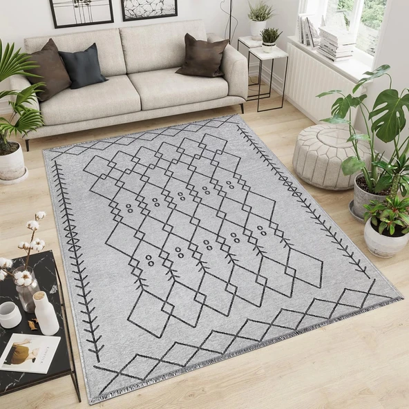 PALERMO-6816A Antrasit Gri Çift Taraflı Yıkanabilir Dokuma Kolay Temizlenir Halı Kilim ürün görseli 1