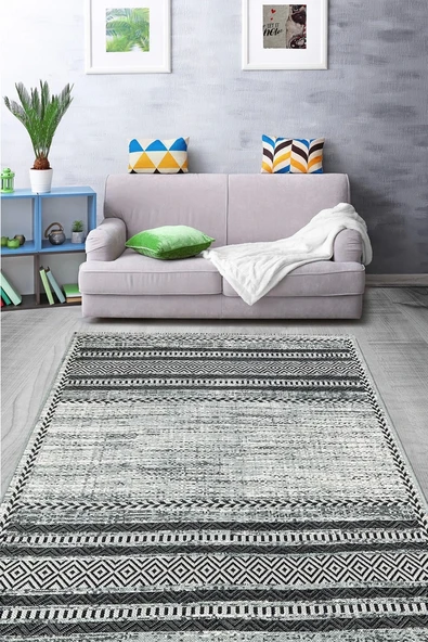 PALERMO 6810A Gri Çift Taraflı Yıkanabilir Dokuma Kolay Temizlenir Halı Kilim ürün görseli 1