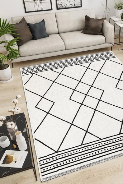PALERMO 6815 Siyah Kemik Çift Taraflı Yıkanabilir Dokuma Kolay Temizlenir Halı Kilim ürün görseli 1