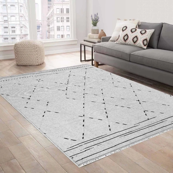 PALERMO 6815A Antrasit Gri Çift Taraflı Yıkanabilir Dokuma Kolay Temizlenir Halı Kilim ürün görseli 1
