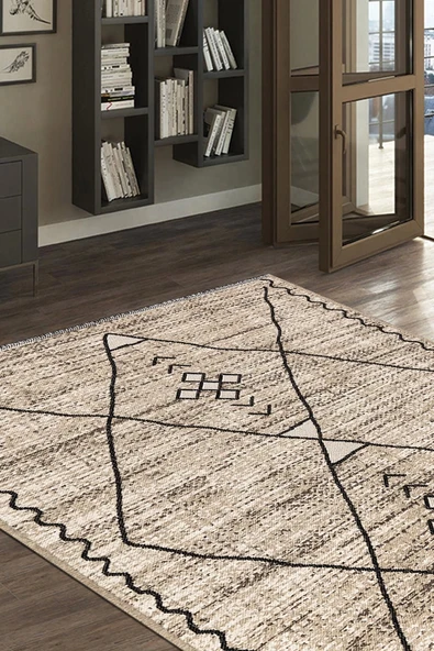 PALERMO 6814 Bej Çift Taraflı Yıkanabilir Dokuma Kolay Temizlenir Halı Kilim ürün görseli 1