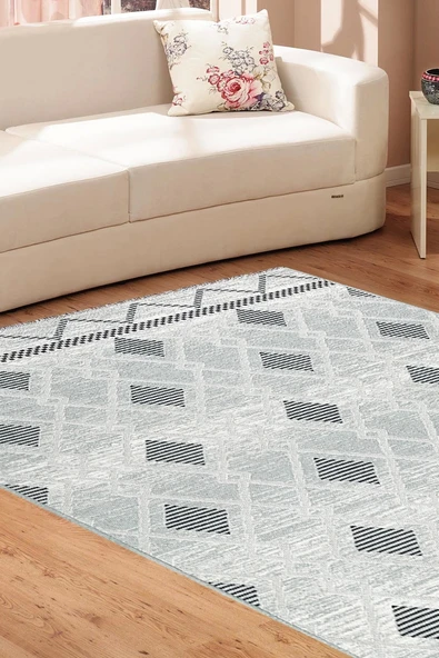 PALERMO 6813A Gri Çift Taraflı Yıkanabilir Dokuma Kolay Temizlenir Halı Kilim ürün görseli 1
