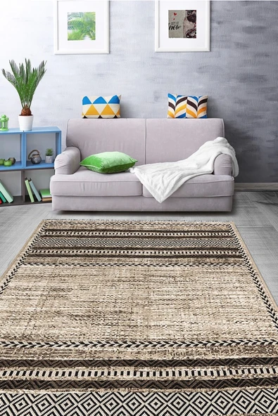 PALERMO 6810 Bej Çift Taraflı Yıkanabilir Dokuma Kolay Temizlenir Halı Kilim ürün görseli 1