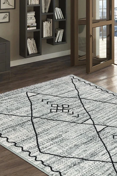 PALERMO 6814A Gri Çift Taraflı Yıkanabilir Dokuma Kolay Temizlenir Halı Kilim ürün görseli 1