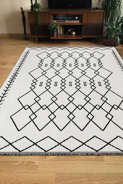 PALERMO 6816 Siyah Kemik Çift Taraflı Yıkanabilir Dokuma Kolay Temizlenir Halı Kilim ürün görseli 1