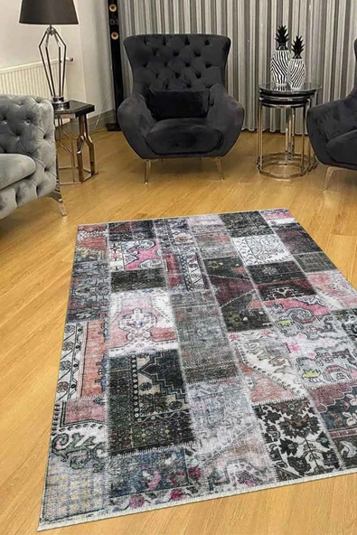VALENCIA 1511 Patchwork Kaymaz Taban Yıkanabilir Modern Halı Kilim ürün görseli 1