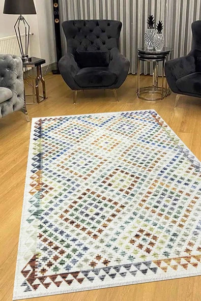 VALENCIA 1501 Renkli Kaymaz Taban Yıkanabilir Modern Halı Kilim ürün görseli 1