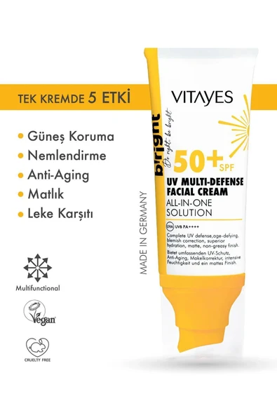VITAYES Yüz Güneş Kremi Spf50 Çok Fonksiyonlu Yüksek Uv Koruma Yaşlanma Karşıtı Nemlendirme Cilt Bakımı 50ml ürün görseli 1