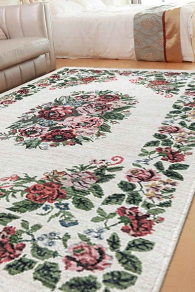 VALENCIA 1503 Çiçek Desenli Kaymaz Taban Yıkanabilir Modern Halı Kilim ürün görseli 1