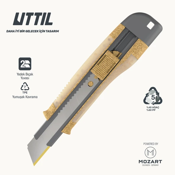 UTTIL AURA NATURA NMUK09-AN %40 Ağaç 18 mm Profesyonel Kaymaz Tutuşlu Maket Bıçağı ürün görseli 1