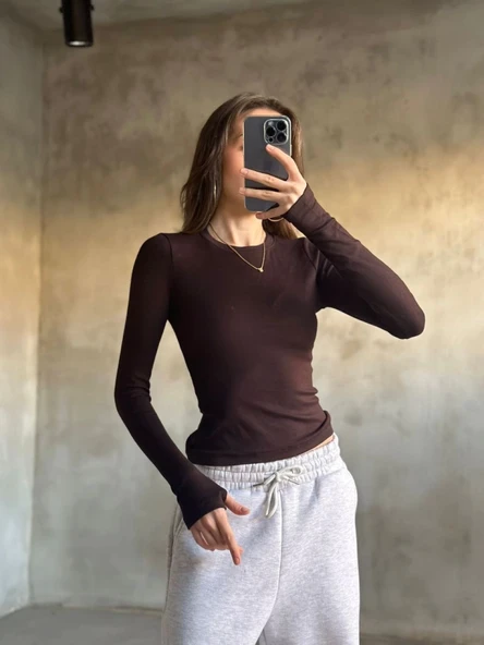 Parmak Geçmeli Buzi Body - Kahve ürün görseli 1
