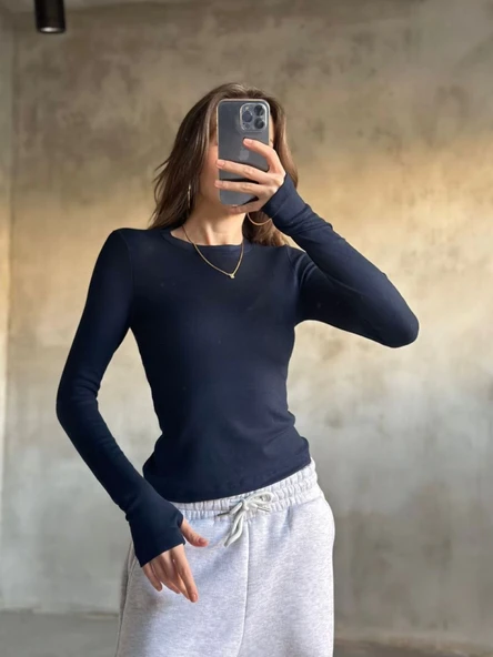 Parmak Geçmeli Buzi Body - Lacivert ürün görseli 1