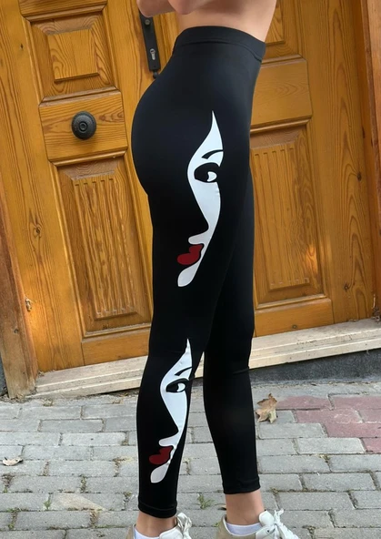 Kadın Yüz Baskılı Dalgıç Kumaş Tayt ürün görseli 1