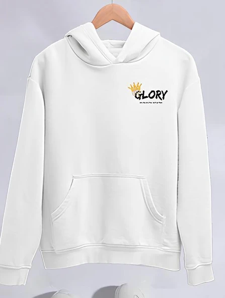 Kışlık Üç İplik Kapşonlu SweatShirt - Beyaz ürün görseli 1