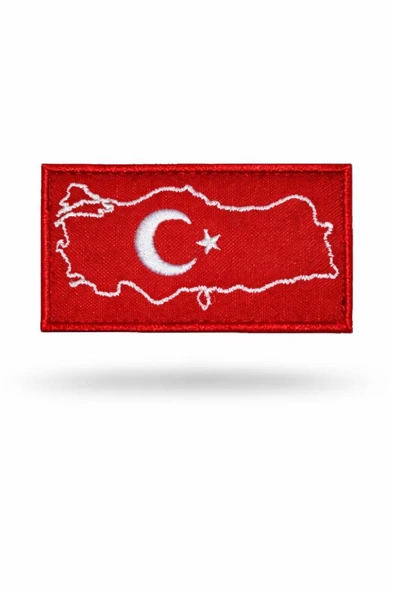 Single sword Nakış Haritalı Türk Bayrağı. - Resim 2